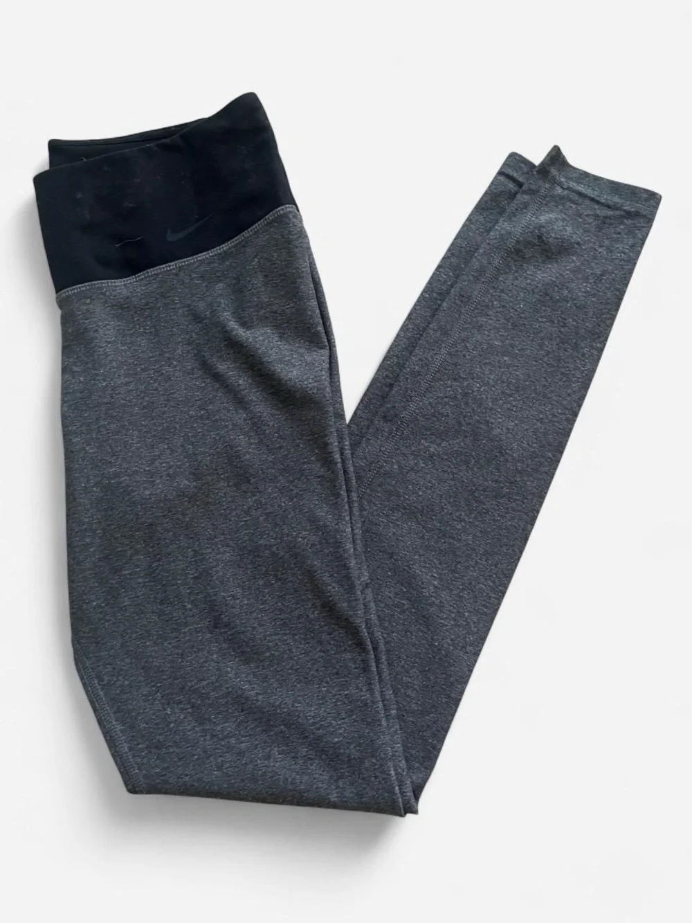 Nike Dri-FIT Low Rise Leggings - Dark Heather Gray / Black Waistband - Size Smal